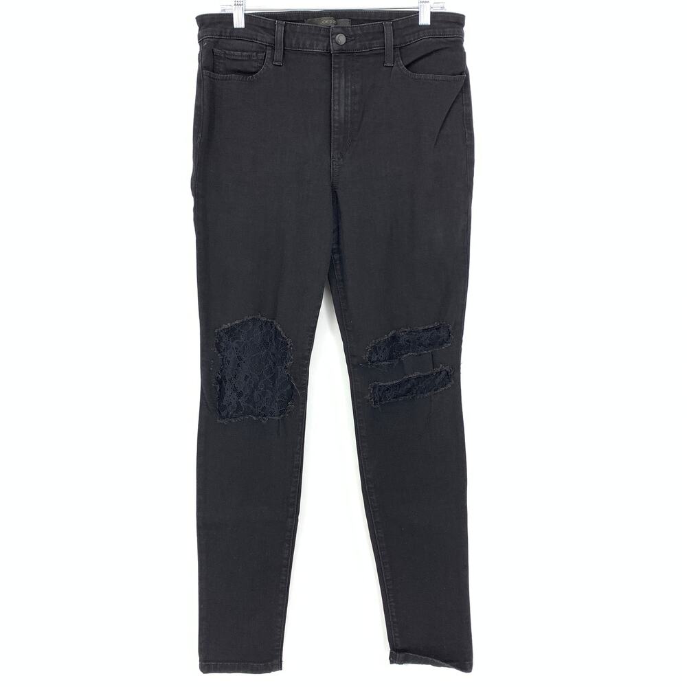 Joe's Jeans Flawless Women's Sz 32 The Charlie High Rise Skinny Jeans Black Lace